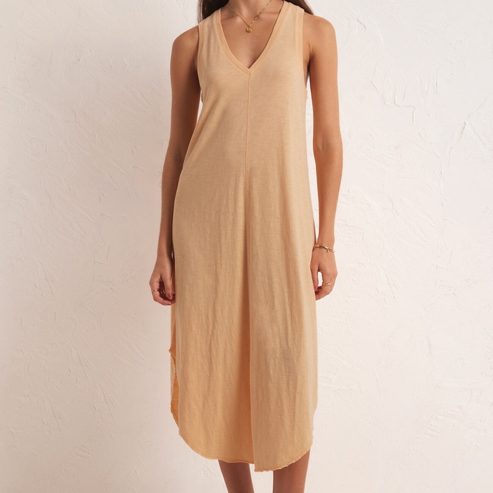 Z Supply Sleeveless V-Neck Midi Dress in Orange Cream